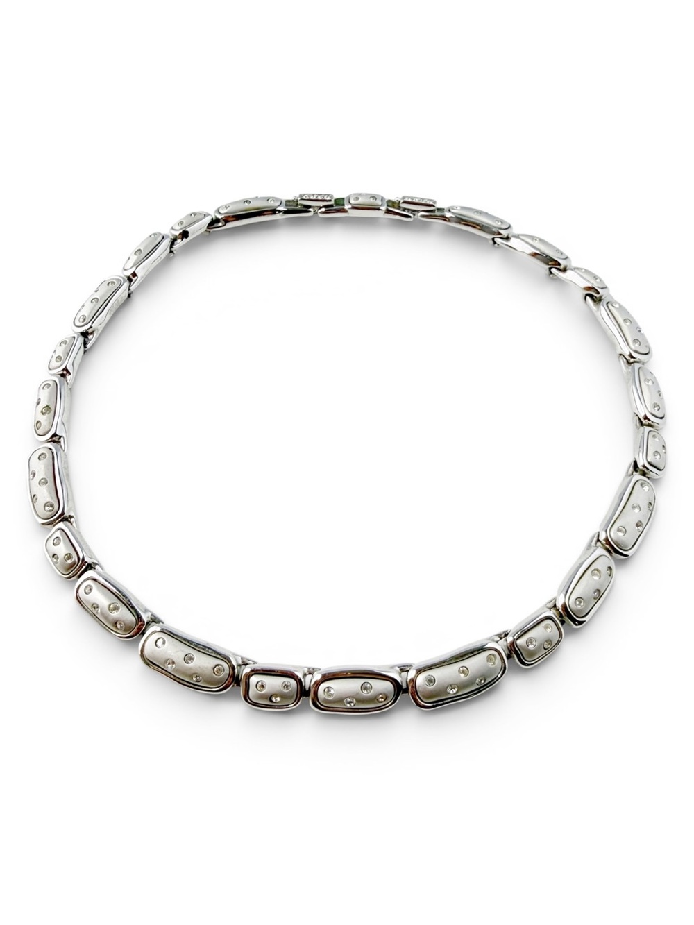 Vintage Swarovski Clear Crystal Brushed Silvertone Sculptural Collar Necklace